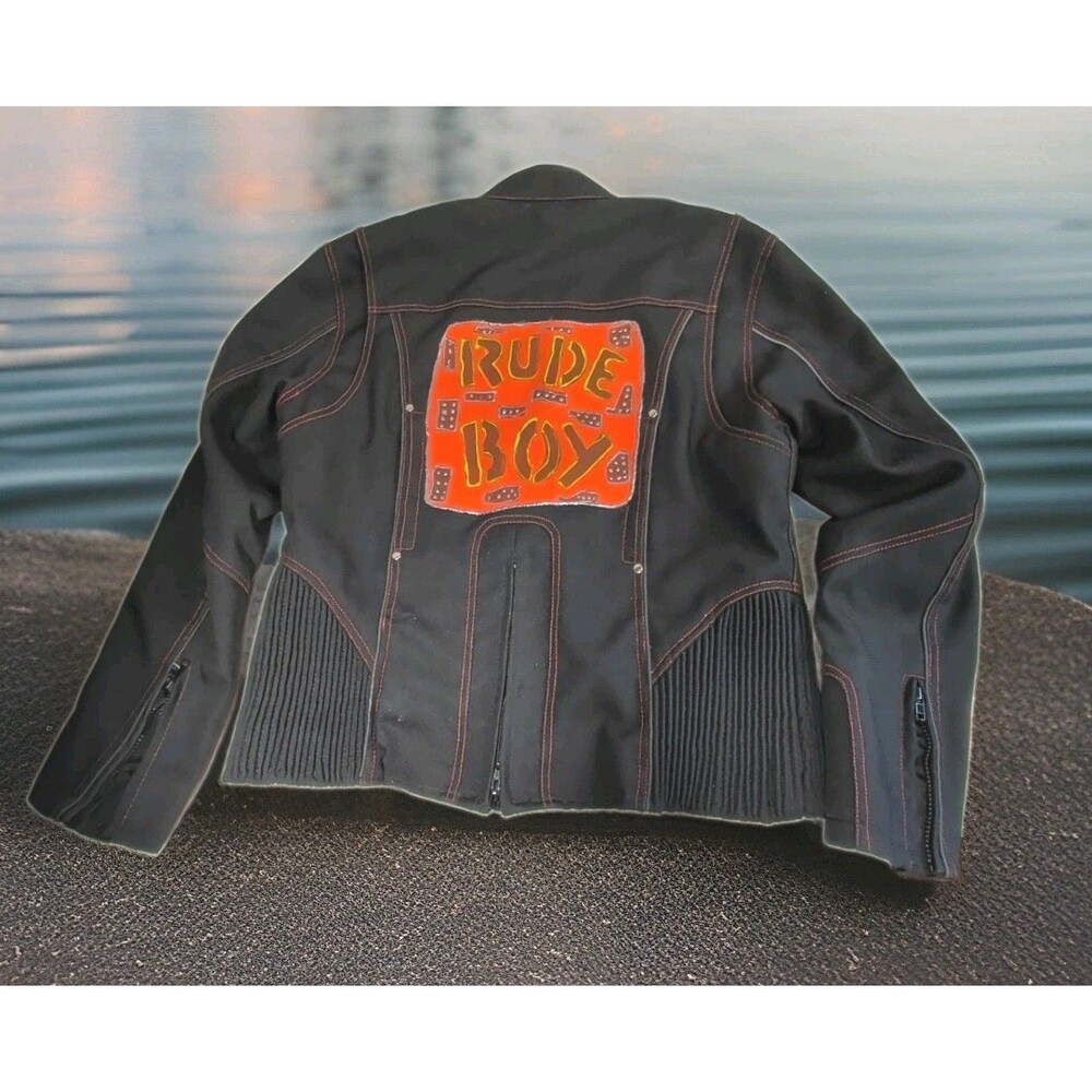 NexGen Biker Jacket Womens 2XL Black Red Lined Rude Boy Back Patch Custom